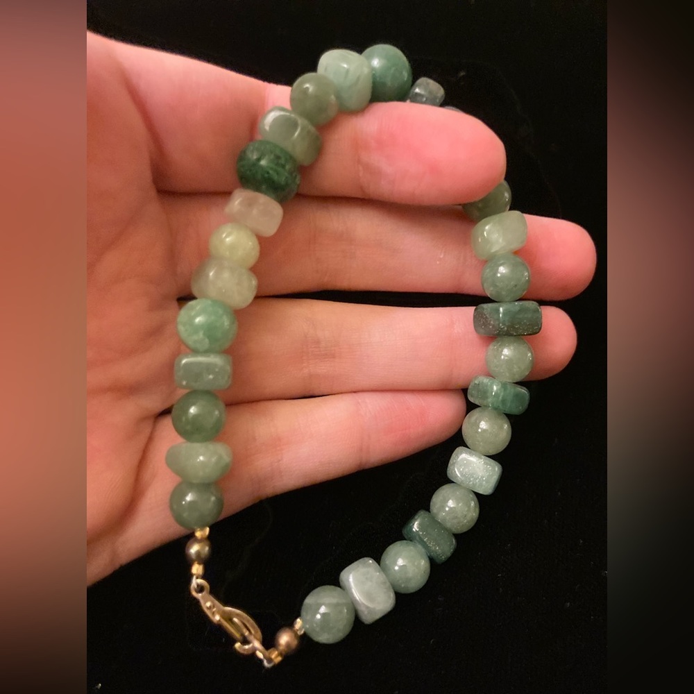 Green Variety Semi-Precious Stone Bracelet with Gold Clasp - Picture 1 of 8